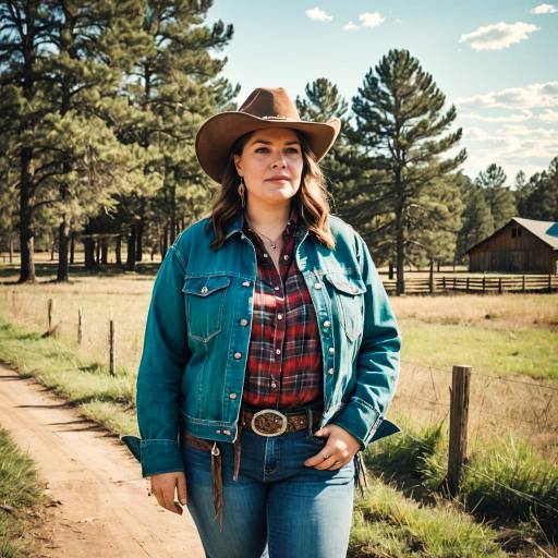 Plus-Size Woman in Cowgirl Outfit on Country Lane