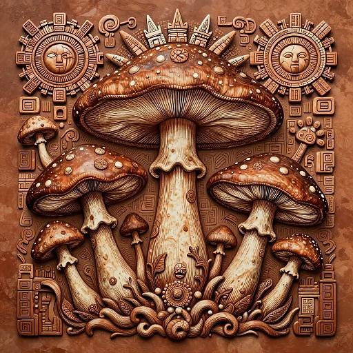 Surreal Aztec Mushroom Art