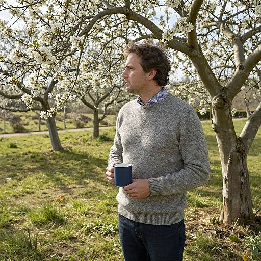 European Man in Countryside Morning