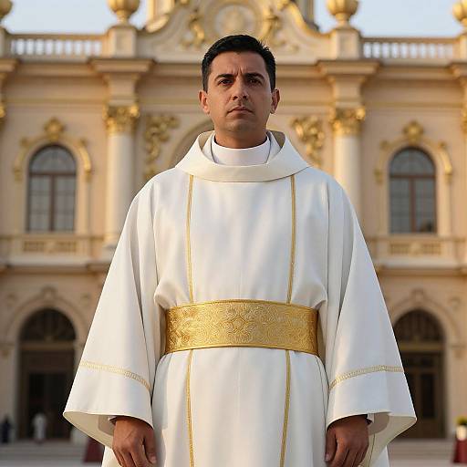 Serious Man in Ornate Clerical Robe