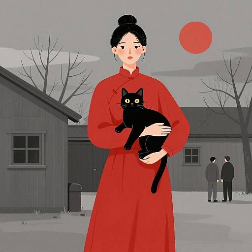 Eerie Beauty: Woman with Black Cat