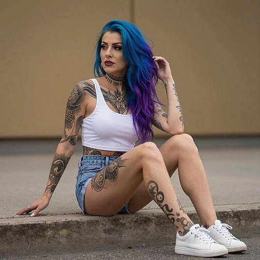 Tattooed Woman with Colorful Hair