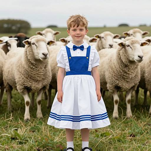 Boy in Overalls with Sheep