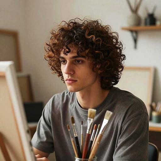Italian Curly Hair Male Artist Studio