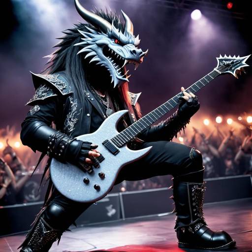 Anthropomorphic Dragon Heavy Metal Guitarist on Stage