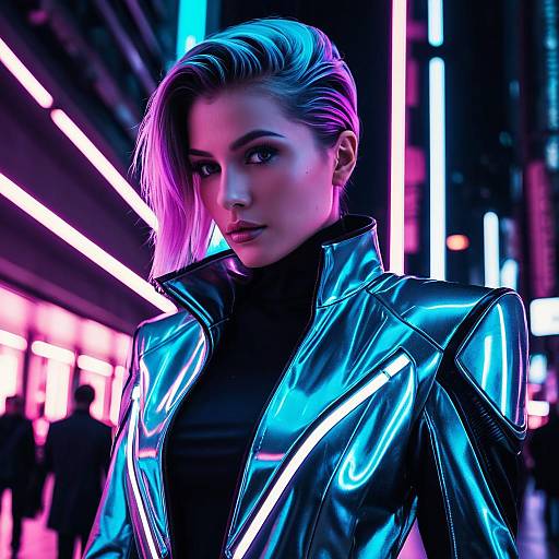 Fashion Model in Futuristic Neon Suit