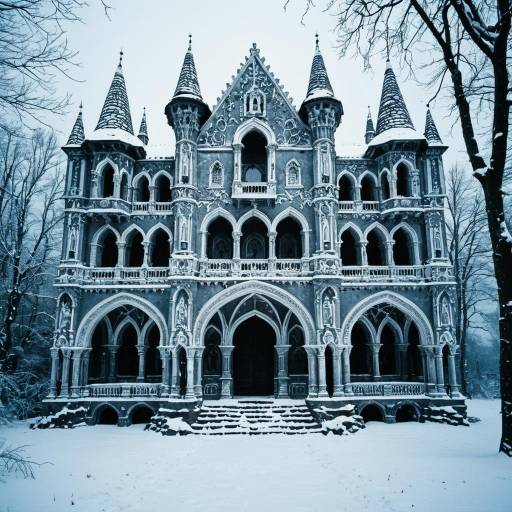 Gothic Snowy Castle with Mystical Details