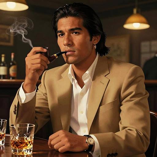 Youthful Native American in Cinematic Pub