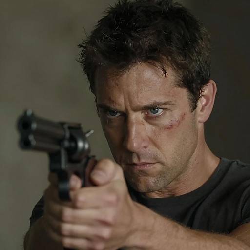 Intense Close-Up of Man with Revolver