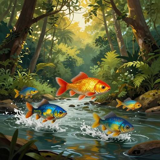 Colorful Fish Leaping in Amazon River