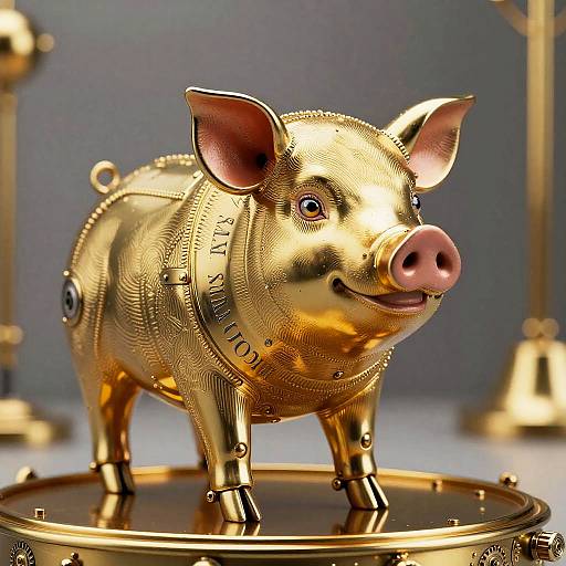 Golden Piglet Automaton Sculpture