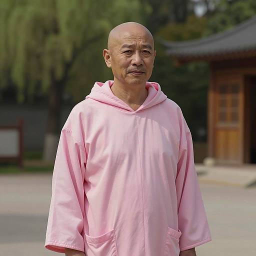 Relaxed Elder in Pink Costume Outdoors
