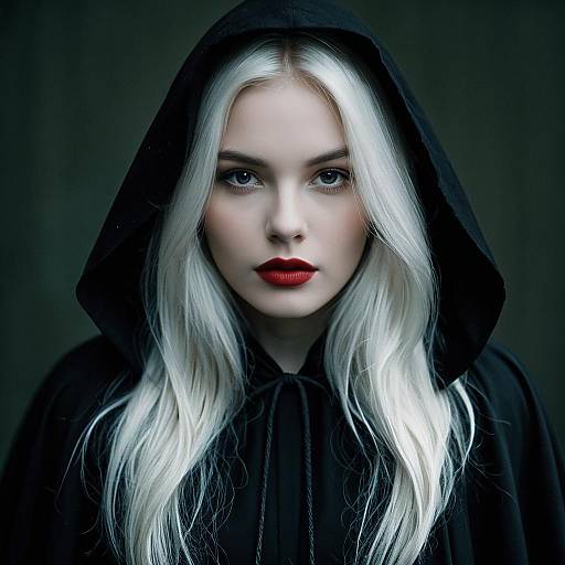 Mysterious Woman in Black Hooded Cloak