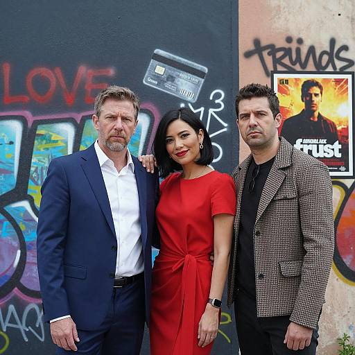 Three People Standing by Graffiti Wall