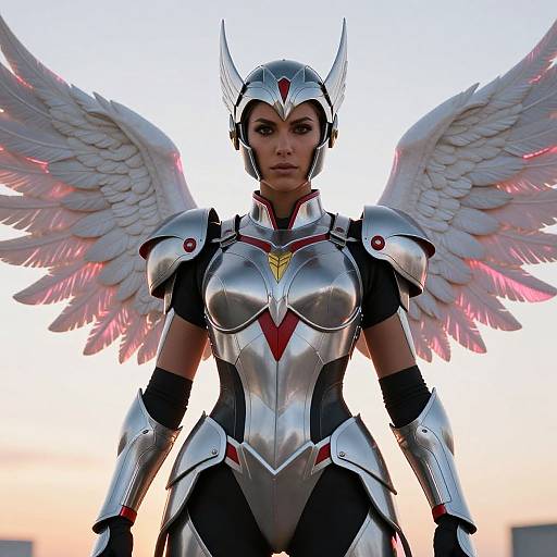 Confident Winged Warrior at Sunset