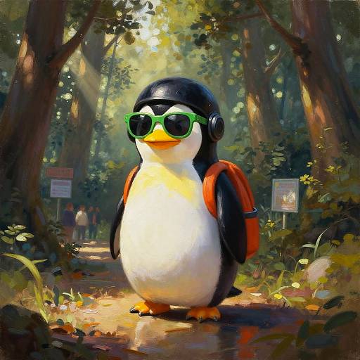 Chiaroscuro Penguin in Ancient Forest