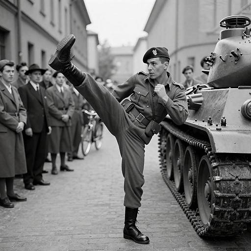 Historic Soldier Performing High Kick