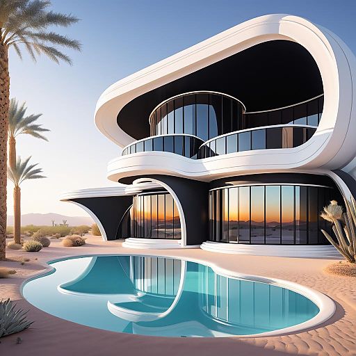 Retro-Futuristic Desert Villa Aesthetic Retro-Futuristic Desert Villa Aesthetic