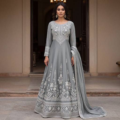 Elegant Woman in Embroidered Palazzo Suit