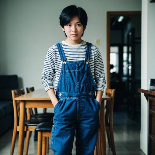 Boy in Blue Overalls Indoors