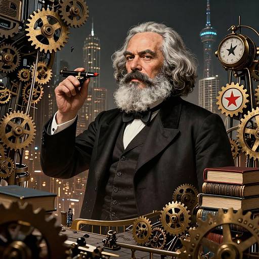 Marxist Philosophy in Steampunk Cityscape