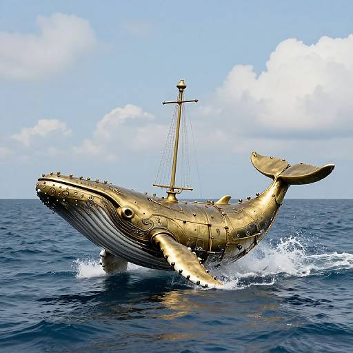 Brass Mechanical Whale on Ocean