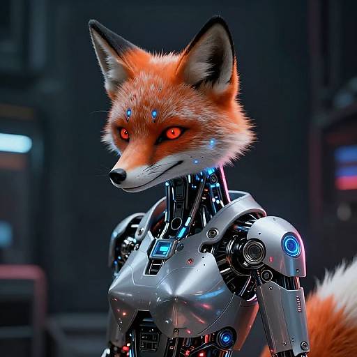 Futuristic Cyberpunk Bionic Fox Scene