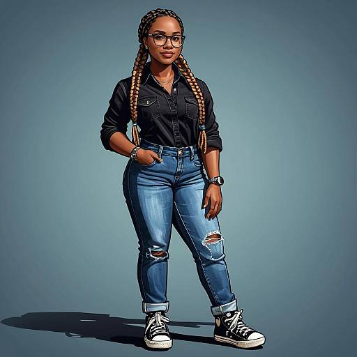 Full-Body Cartoon of African American Woman in Casual Wear