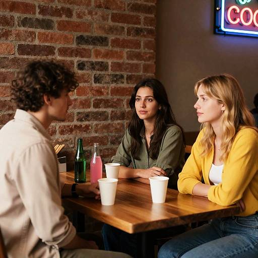 Casual Café Gathering in Dim Lighting