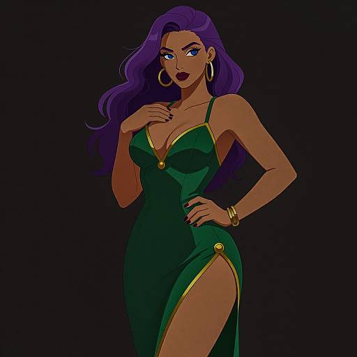 Confident Woman in Green Dress Illustration