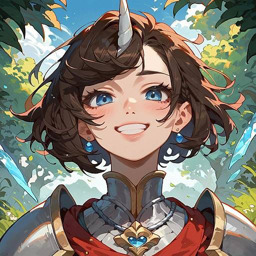 Smiling Armored Girl and Unicorn Overlord