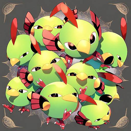 Illustration of Natu, pokemon in the style of Yutazou