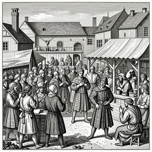 Detailed Medieval Marketplace Engraving