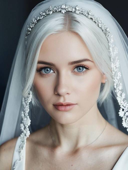 Young Bride in White Wedding Dress and Veil