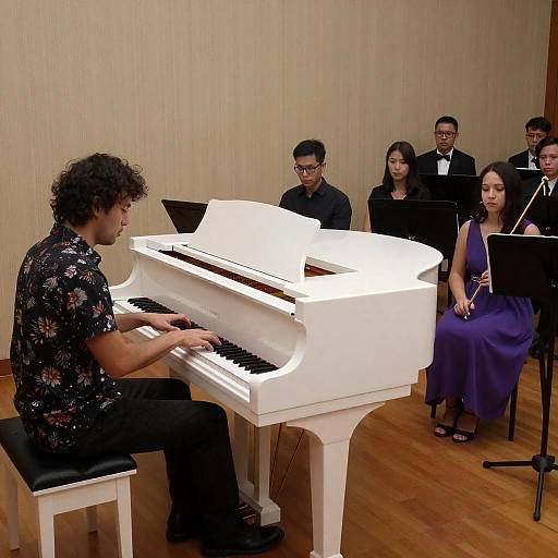 Male Musician at White Grand Piano