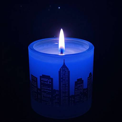 Blue Flame Candle Cityscape Silhouette