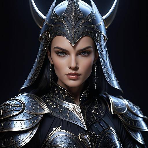 Enigmatic Female Warrior in Ornate Givenchy Armor