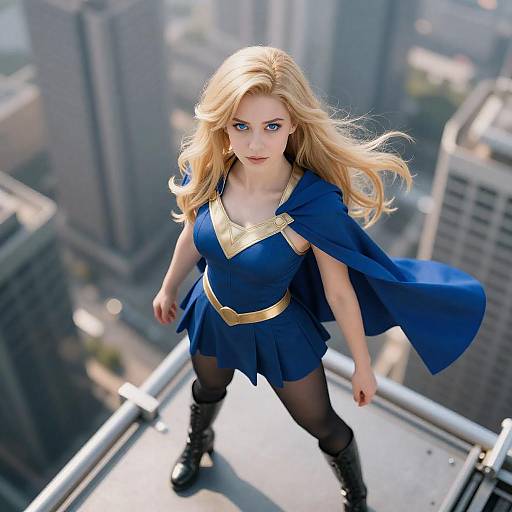 Blonde Superheroine on Skyscraper Roof