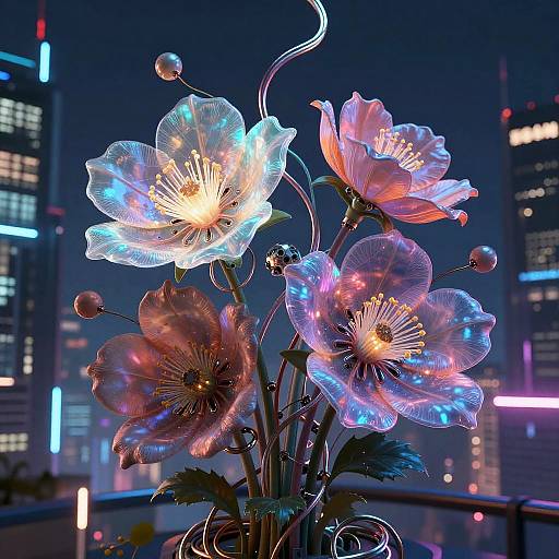 Cyberpunk Floral Fusion Nightscape