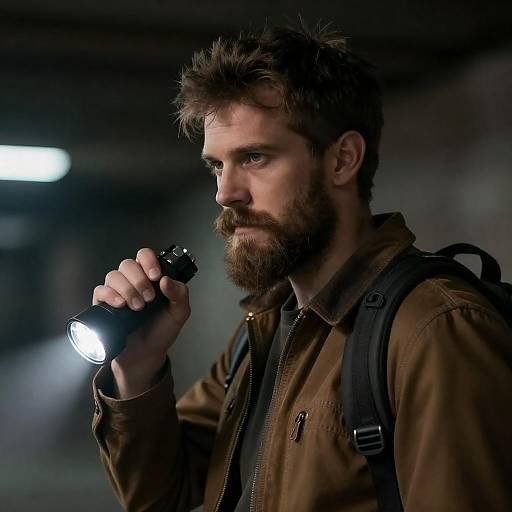 Mysterious Bearded Man in Dim Light