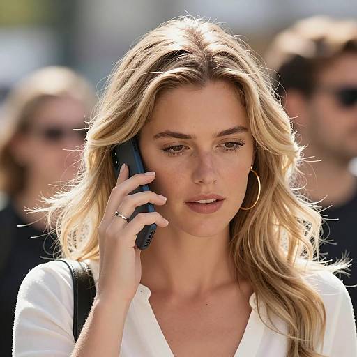 Blonde Woman Talking on Phone Outdoors