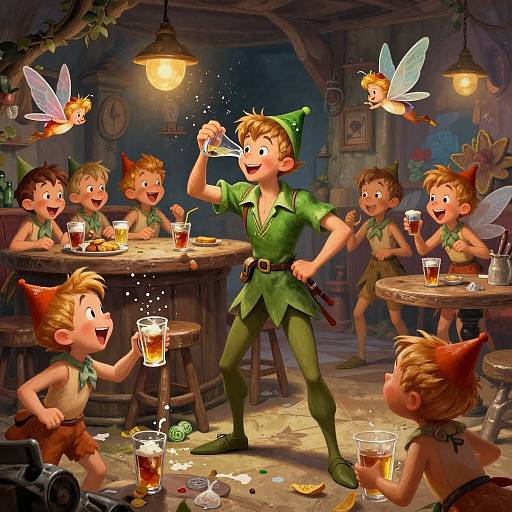 Drunk Peter Pan in Chaotic Tavern