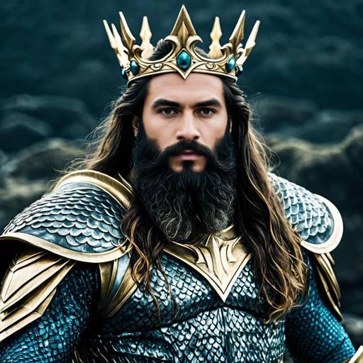 Man in King Triton Costume with Armor and Crown