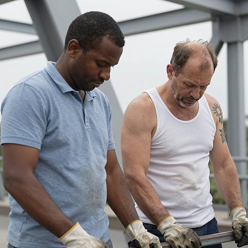 Workers Collaborating on a Steel Bridge