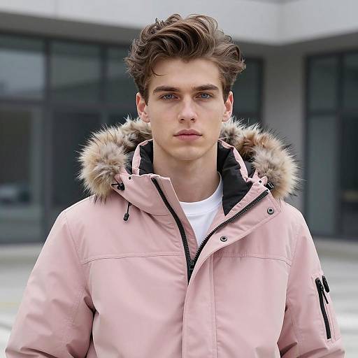 Stylish Young Man in Urban Winter Scene