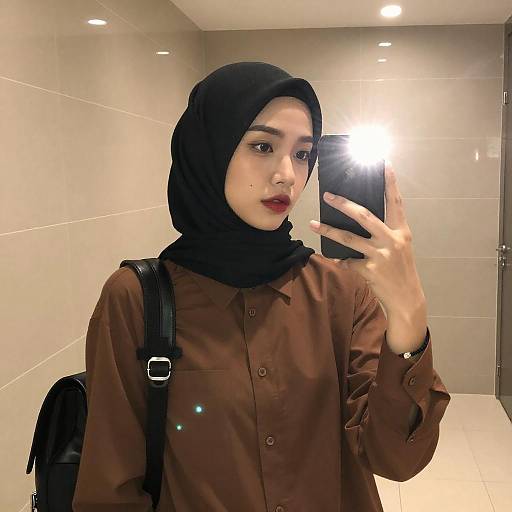 Asian Woman Mirror Selfie with Flash