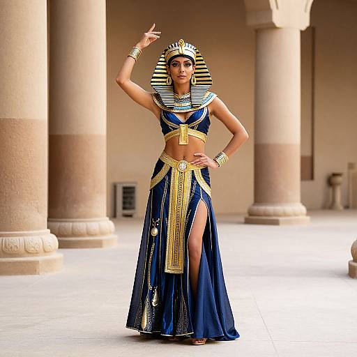 Egyptian Woman in Blue Gold Dress