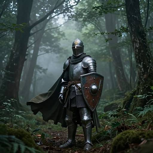 Misty Forest Knight Standing Resolute