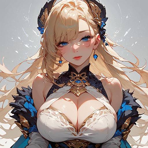 Anime Style Blonde Woman with Blue Accents