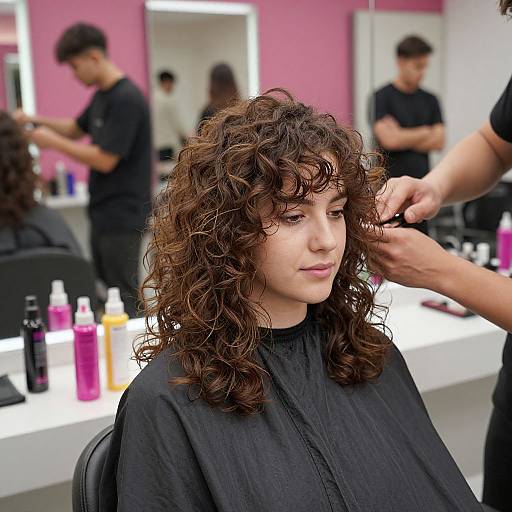Curly Layered Hairstyle in Modern Salon